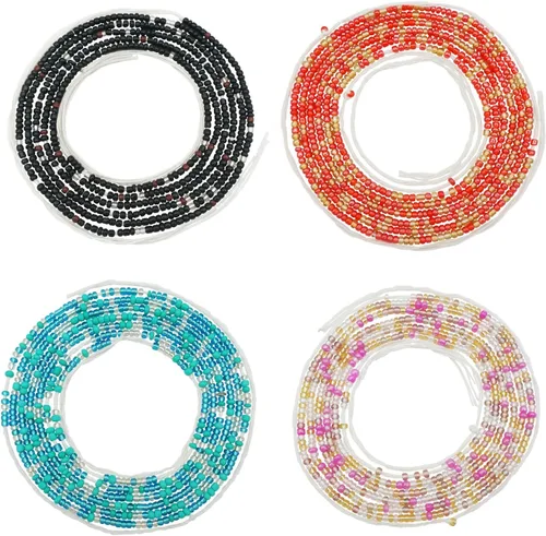 Miniatura 32 de 4 cuentas de cintura africana hechas a mano de 50 pulgadas para mujer, no elásticas (corbata)