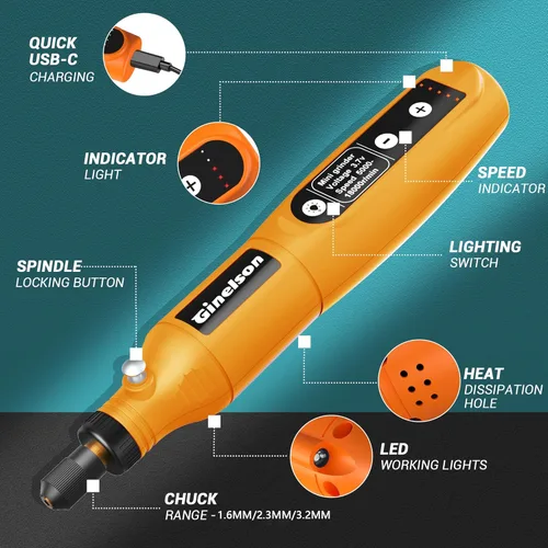 Miniatura 2 de Herramienta giratoria inalámbrica, kit de mini herramientas rotativas de 5 velocidades variables con 70 accesorios, 3.7 V tipo C herramienta