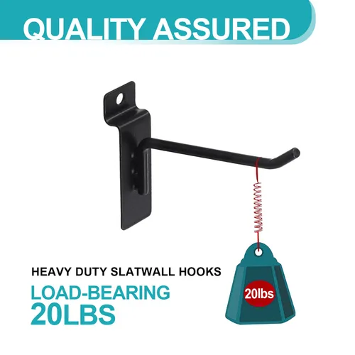 Miniatura 5 de HJW Ganchos Slatwall 50 piezas de 4 pulgadas negro Slatwall accesorios garaje tienda venta al por menor resistente tablero de clavijas rejilla