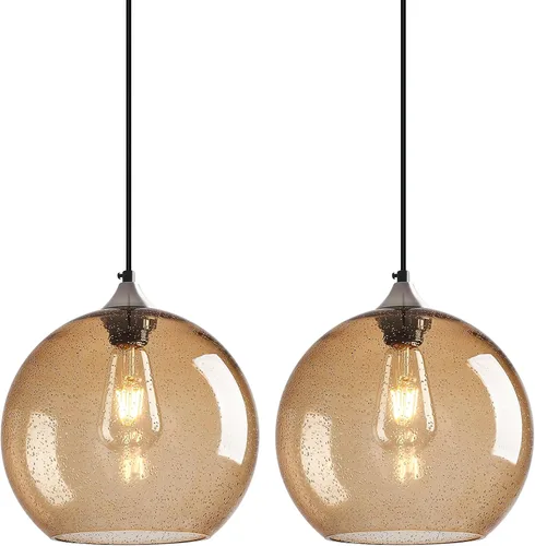 Miniatura 18 de Luces colgantes de vidrio marrón claro, iluminación de isla de cocina, lámparas colgantes de globo, iluminación colgante moderna para dormitorio