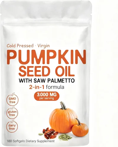Cápsulas de aceite de semilla de calabaza 2 en 1 con palma enana, 3000 mg puro y natural suplemento para el crecimiento del cabello, cuidado de la