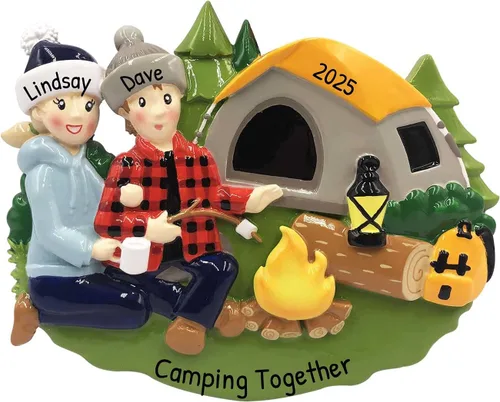 Adorno personalizado en 3D de nuestra primera Navidad 2025 para parejas, para campamento, malvaviscos, para parejas, 2025, familia de 2 al aire
