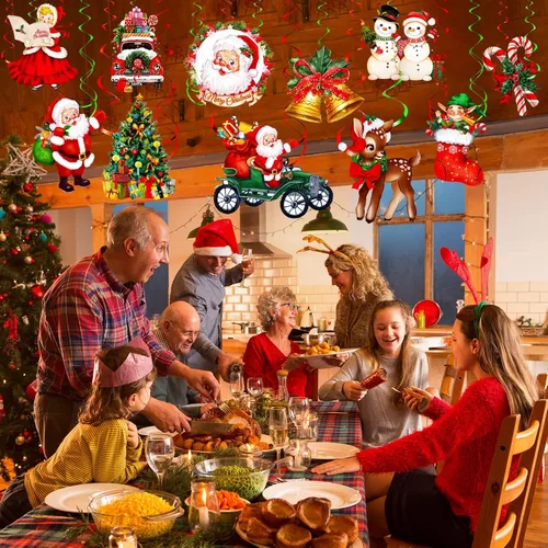 Miniatura 6 de Sumind 30 piezas de decoraciones colgantes de techo de Papá Noel de Navidad, decoraciones de remolino de Feliz Navidad, juego de decoración colgante