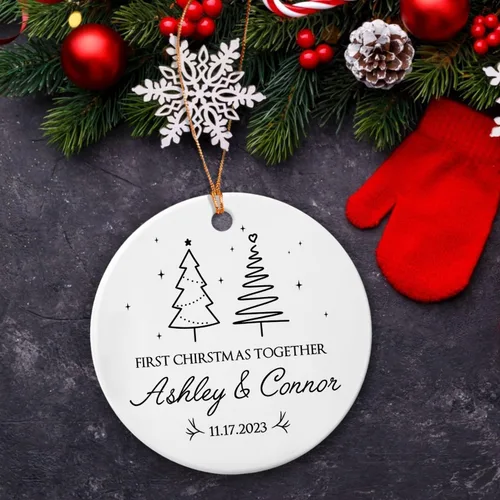 Miniatura 5 de Adorno de nuestra primera Navidad juntos, adorno de cerámica de Navidad personalizado para parejas, 1ª Navidad juntos, adorno de compromiso
