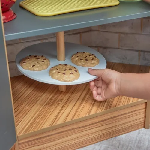 Miniatura 6 de KidKraft Cocina de juego de madera con luces y sonidos, teléfono y cortinas, natural, regalo para mayores de 3 años