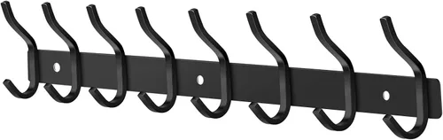 Miniatura 10 de Ganchos de pared negros, perchero de pared de 30 cm con 4 ganchos, ganchos de pared resistentes para colgar mochila, bolso, cartera, ropa, sombrero