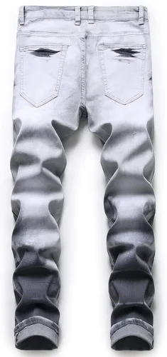 Miniatura 3 de ZEESEN Jeans rasgados para hombre, ajustados, ajuste regular, pierna cónica, desgastados, pantalones de mezclilla para hombre con agujero