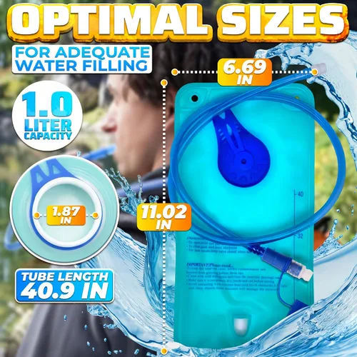 Miniatura 2 de Bolsa de agua para mochila de senderismo, bolsa de hidratación de material TPU de 1L/1.5L con marca legible, tapa de apertura grande, tapa de Azul 1L