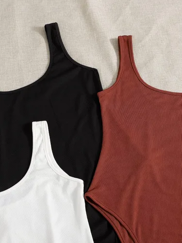 Miniatura 3 de SheIn Body casual de 3 piezas sin mangas para mujer cuello redondo ajustado 4 piezas