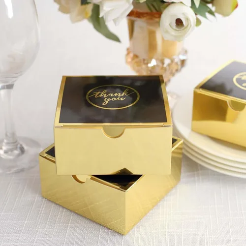 Miniatura 8 de Efavormart - Paquete de 25 cajas de regalo impresas en oro negro con texto en inglés "Thank You", 4 x 4 x 2 pulgadas, cajas de regalo de cartulina
