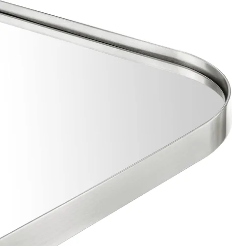 Miniatura 4 de Espejo de pared rectangular redondeado de níquel cepillado de 22 x 30 pulgadas, espejo de pared rectangular con marco de metal de acero inoxidable