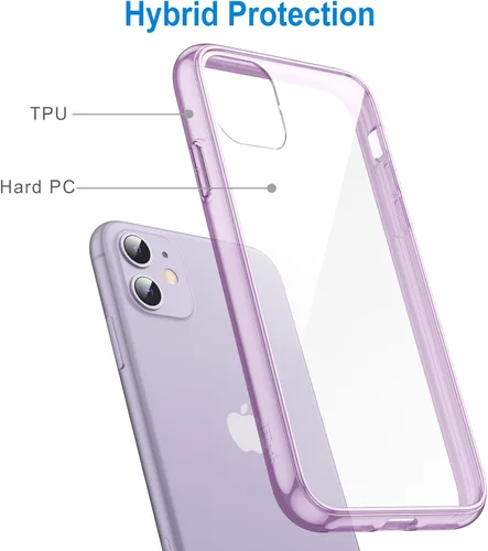 Miniatura 3 de JETech - Funda para iPhone 11 de 15,5 cm, cubierta a prueba de golpes sin amarillamiento, parte trasera transparente antiarañazos (morado)