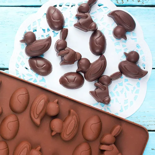 Miniatura 5 de Whaline 4 paquetes de moldes de silicona para huevos de Pascua, moldes de chocolate, conejo, conejo, pato, cesta de resina, molde de caramelo