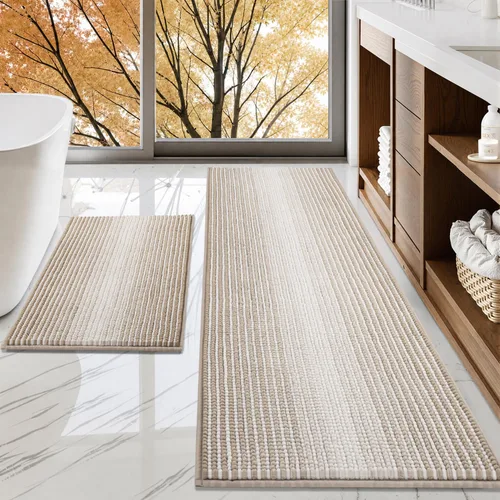 Miniatura 19 de Juegos de Alfombras y Tapetes para Baño, Juego de Alfombra de Baño de Felpilla Gruesa Absorbente de 2 Piezas Antideslizante, Tapetes Suaves