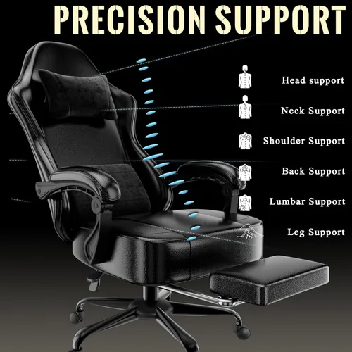 Miniatura 6 de Silla de videojuegos para adultos, silla de juegos con masaje y con reposapiés, almohada lumbar ajustable para niños, cómoda silla de computadora