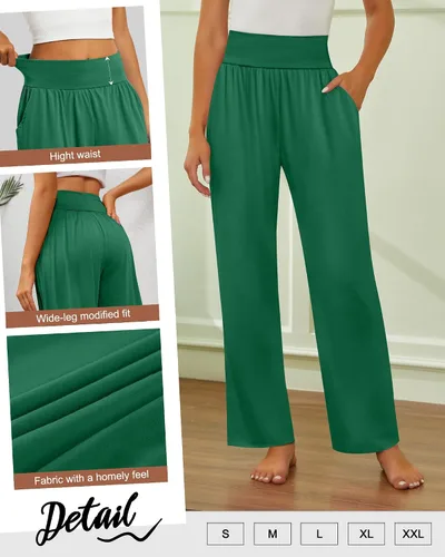 Miniatura 30 de Neer - Conjunto de 3 pantalones de yoga de pierna ancha para mujer - Pantalones deportivos cómodos, holgados, de cintura alta y casuales