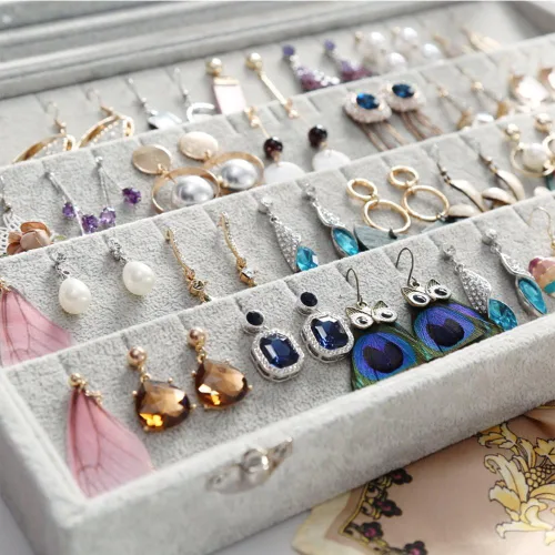 Miniatura 3 de Wuligirl - Joyero organizador de terciopelo para aretes, collares y pulseras con tapa transparente de exhibición, almacenamiento de joyas