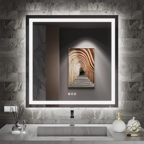 Miniatura 20 de Amorho Espejo LED para baño, espejo de 28 x 32 pulgadas con luz frontal y retroiluminación, regulable continuo, a prueba de roturas, memoria, 3