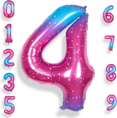 Miniatura 17 de Globo de número 0 de 40 pulgadas para niño o niña grande estrellado 0-9, globo de Mylar grande del número 0, globos de feliz cumpleaños 0