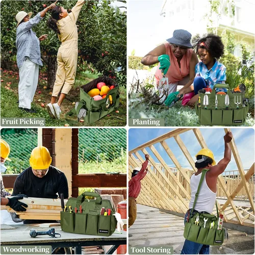 Miniatura 6 de Raynesys Bolsa de mano de jardín, organizador de herramientas de jardinería con bolsillos y asa, bolsa de almacenamiento de jardín resistente 900D