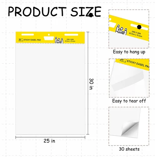 Miniatura 2 de Almohadilla de caballete adhesiva, papel de carta giratoria para profesores de 25 x 30 pulgadas, súper pegajoso resistente a las sangrado, papel