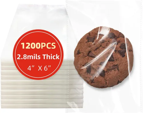 DTmasao 1200 bolsas de celofán autosellantes de 4 x 6 pulgadas, bolsas transparentes para galletas, bolsa de celofán resellable para embalaje de