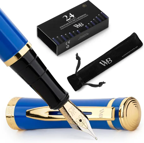 Miniatura 10 de Set de pluma estilográfica Wordsworth & Black, punta mediana dorada de 18 quilates, incluye 24 cartuchos de tinta, un convertidor de repuesto y Todo