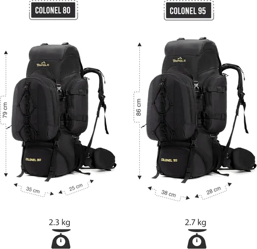 Miniatura 4 de Tripole Colonel Mochila de 95 Litros + Paquete de Día Desmontable, Negro, Mochila