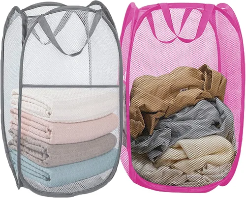 Miniatura 14 de Cestas plegables de malla para la ropa sucia, cesta portátil para ropa sucia, cestas de almacenamiento plegables (azul, paquete de 2)