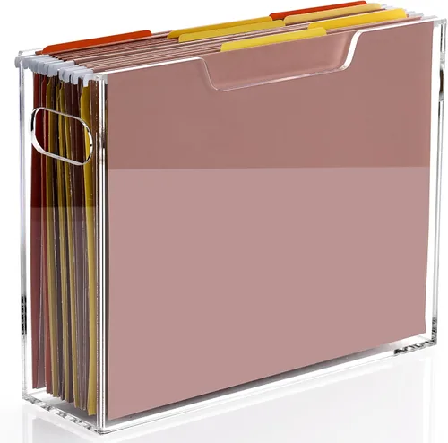DINGHUO Caja organizadora de archivos de acrílico tamaño carta, organizador de archivos colgantes, caja de carpetas de archivos portátil