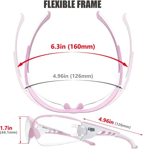 Miniatura 5 de HTS HUNTERSKY Gafas de seguridad de tiro envolventes U6 transparentes, antiniebla y antiarañazos, ligeras y súper flexibles con ANSI Z87.1 Rosa