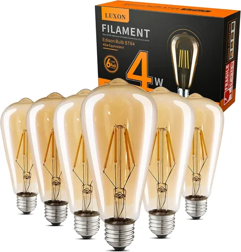 Miniatura 8 de LUXON Bombillas LED Edison, 4 vatios (equivalente a 40 W), regulables, luz diurna de 4000 K (vidrio ámbar) con CRI 90+, bombillas Edison