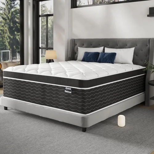 Ruoysun Colchón de lujo tamaño King de 12 pulgadas, colchón híbrido firme King en una caja, 7 zonas y soporte de bordes, espuma viscoelástica de gel