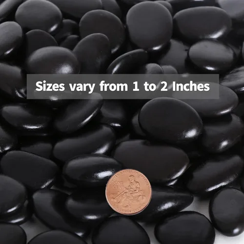 Miniatura 4 de Calofulston Piedra Negra de 15 Libras, Piedras Pequeñas de Río Guijarros para Plantas, Jarrones, Paisajismo, Rocas Decorativas Altamente Pulidas