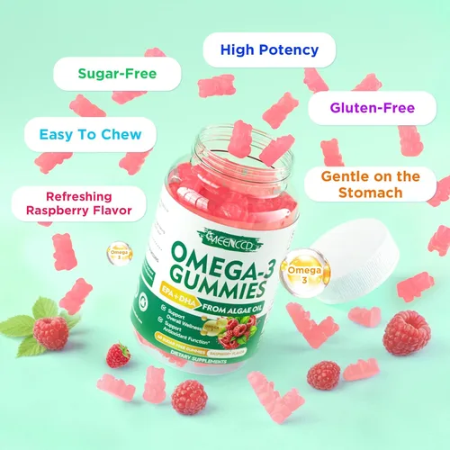 Miniatura 8 de Paquete de 2 gomitas Omega-3 de 1000 mg, aceite de pescado alternativo de Omega 3 para adultos, DHA a base de algas de 600 mg y EPA 300 mg +