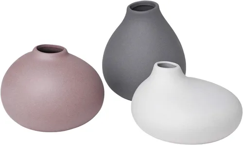 Blomus Nona - Juego de 3 mini jarrones de porcelana de colores peltre, microchip gris y corteza (malva)