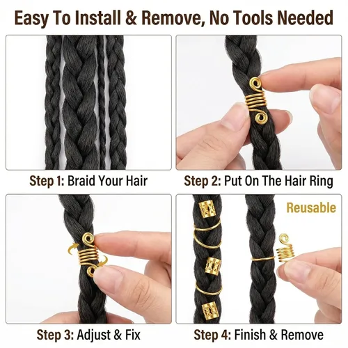 Miniatura 5 de 60 piezas de accesorios metálicos para el cabello de estilo surtido, anillos para puños, cuentas de bobina, botones de rastas, decoraciones