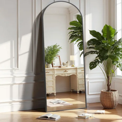 OLIXIS Espejo arqueado de longitud completa para dormitorio, espejo de cuerpo completo de 56 x 15 pulgadas con soporte, para colgar o inclinarse