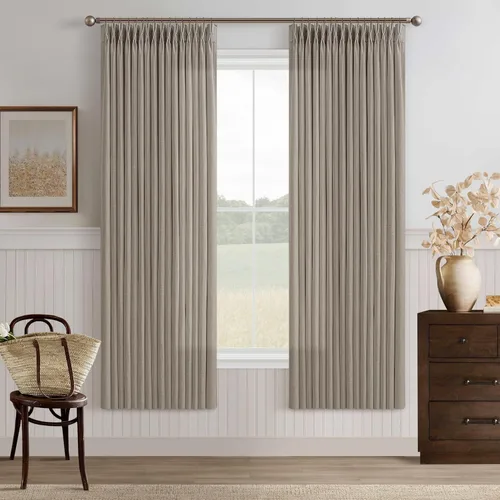 Miniatura 67 de TWODRAPES Cortinas de Lino Plisadas con Pinza Beige Blancas de 54 Pulgadas de Largo 2 Paneles para Comedor Cocina Dormitorio Plisadas Semi