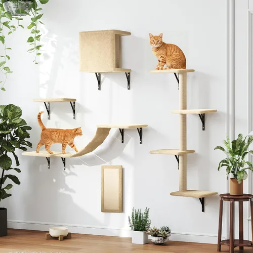 Miniatura 2 de COZIWOW Muebles para gatos montados en la pared, estantes y perchas de pared para gatos, estantes flotantes para gatos para pared, juego de 5 (beige)