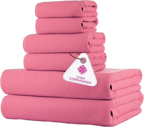 Miniatura 21 de CASA COPENHAGEN Juego de 6 toallas de palomitas de maíz, color azul polvoriento, 21.16 oz/m², 2 toallas de baño, 2 toallas de mano y 2 toallas