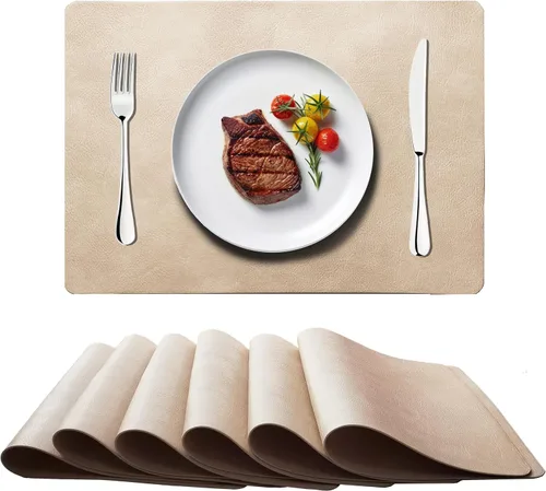 Juego de 6 manteles individuales de piel sintética con patrón de piel vaca, resistentes al calor, decoraciones antideslizantes para mesa de comedor,