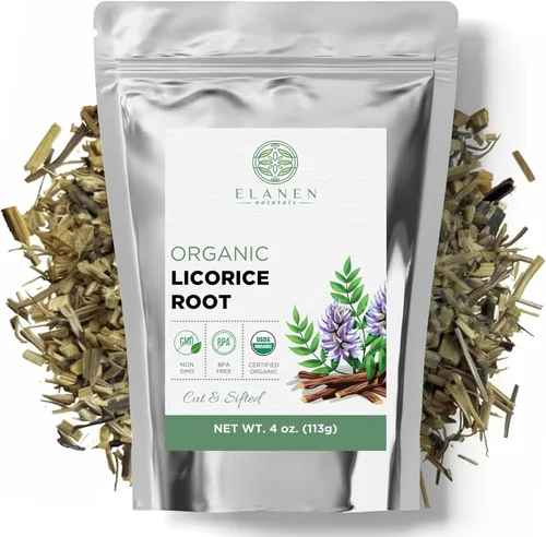 Elanen Naturals Raíz de regaliz orgánica, 4 onzas (3.99 oz), té de raíz de regaliz orgánico certificado por USDA, regaliz picado a granel, regaliz,