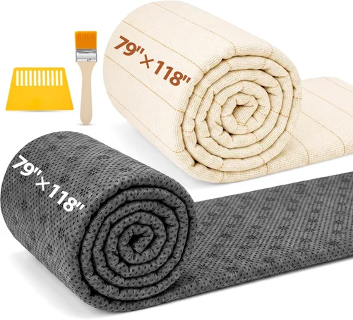Tudomro 4 piezas de 79 x 118 pulgadas de tela de acolchado grande para alfombras y tela antideslizante para hacer alfombras, contiene cepillo de