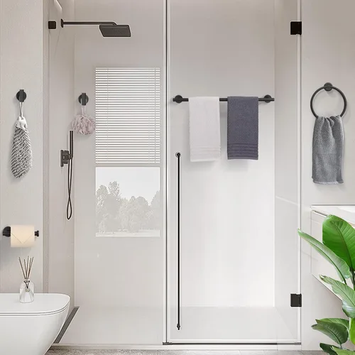 Miniatura 6 de TURS Juego de accesorios de baño negro mate 5 piezas, juego de barra de toalla de baño de acero inoxidable SUS304, kit de accesorios de baño de 24