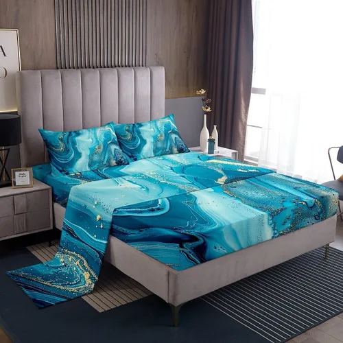 Miniatura 14 de Erosebridal Juego de sábanas 3D de mundo submarino con diseño de peces de playa, azul mar, tamaño individual, sábana bajera ajustable con diseño