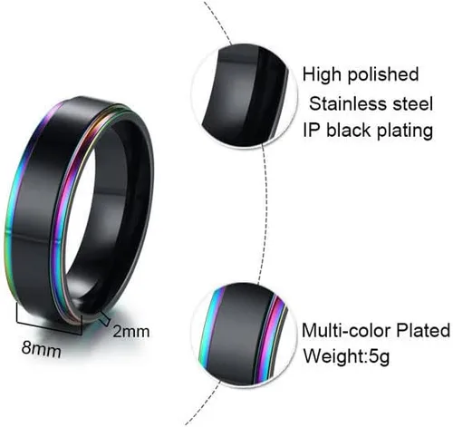 Miniatura 3 de Juego de anillos a juego personalizados para parejas para él y ella, anillos de promesa para parejas, anillos de boda de acero inoxidable negro