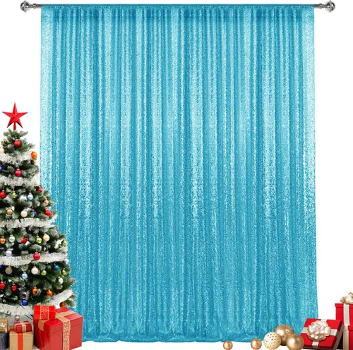 Miniatura 72 de 2 paneles de cortinas de fondo de lentejuelas verdes de 8 pies, cortinas de fondo de fotografía con purpurina para decoración de Navidad, boda