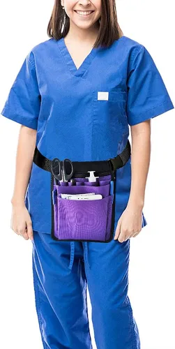 Miniatura 6 de Organizador para enfermeras de utilidad con cinturón Fanny Pack riñonera bolsa de cintura para herramientas de cuidado de tijeras médicas (púrpura)
