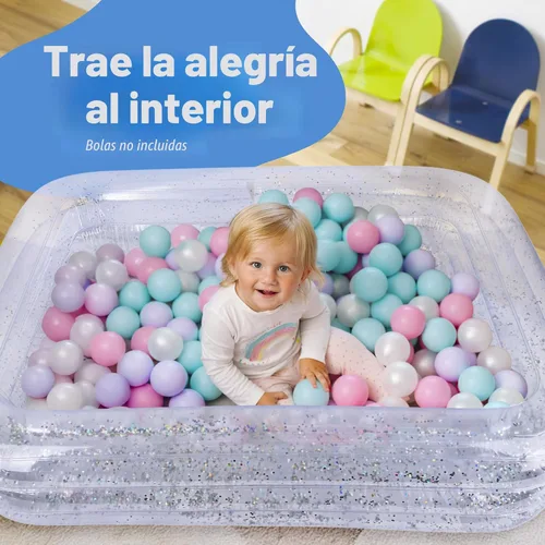 Miniatura 4 de ArtCreativity Piscina inflable brillante para niños con 3 niveles, piscina inflable transparente para niños con purpurina plateada y parte inferior